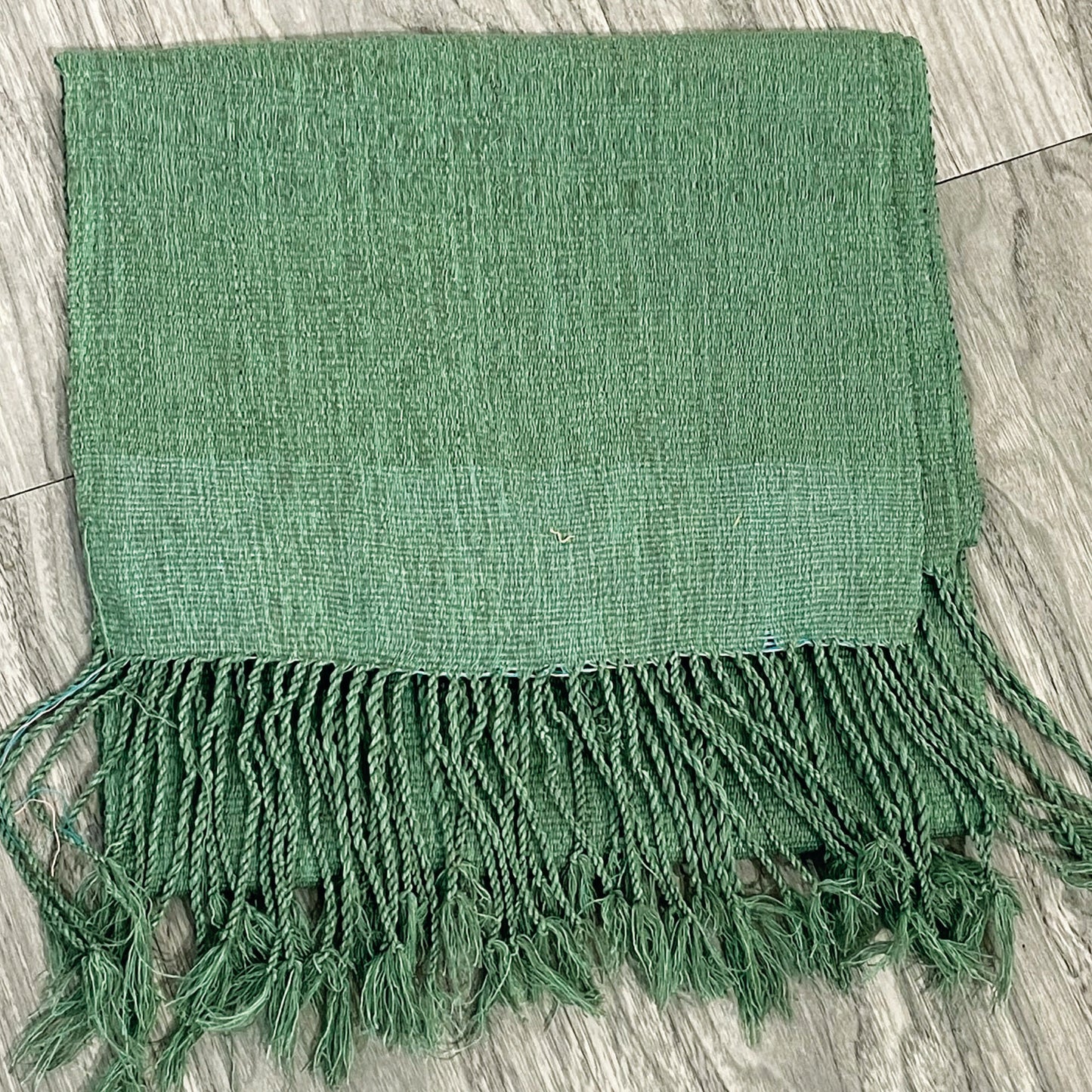 Bhutanese Sewn Unisex Green Cotton & Linen Scarf 