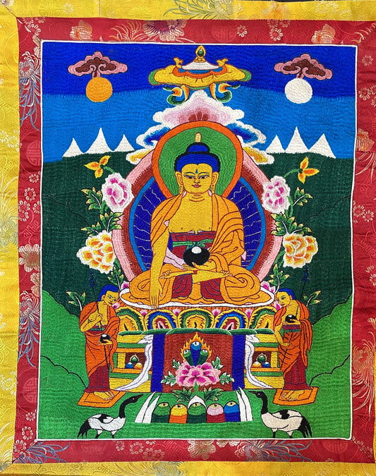 Bhutan Shakyamuni Buddha Embodiary Fabric Thangka