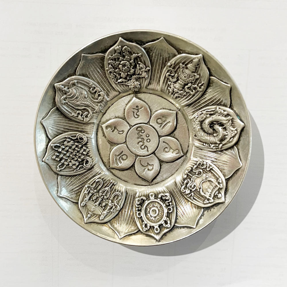Eight Auspicious Symbols White Copper Offering Small Plate
